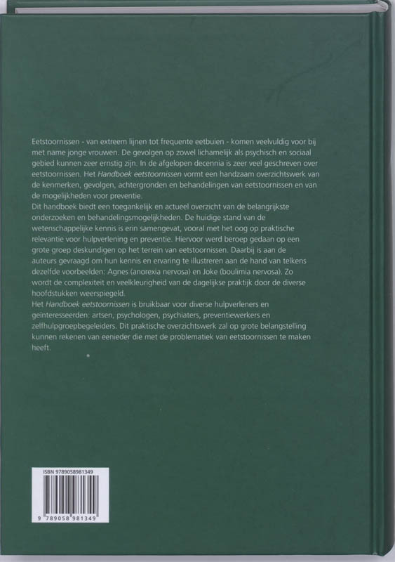 Achterkant van Handboek Eetstoornissen