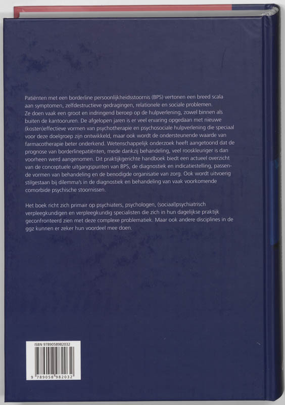 Achterkant van Handboek borderline persoonlijkheidsstoornis