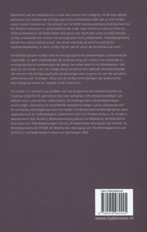 Achterkant van Multidisciplinaire richtlijn werk en ernstige psychische aandoeningen