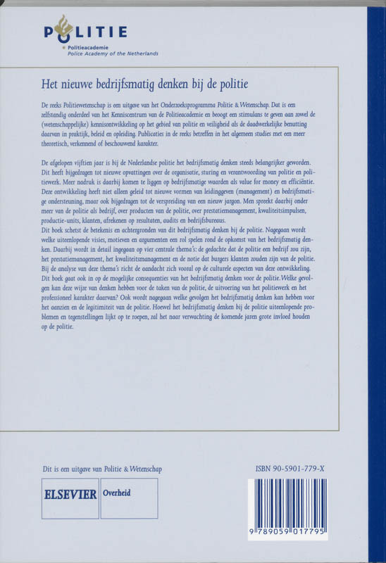 Achterkant van Het nieuwe bedrijfsmatig denken bij de politie