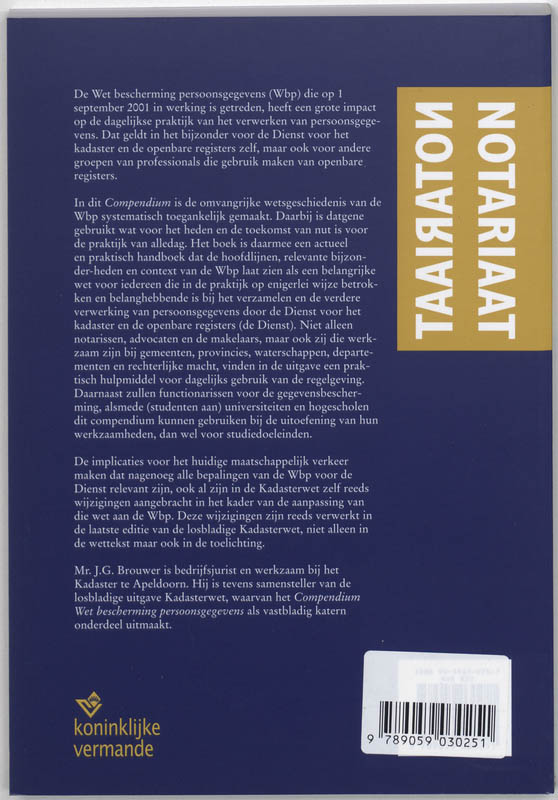 Achterkant van Compendium Wet bescherming persoonsgegevens