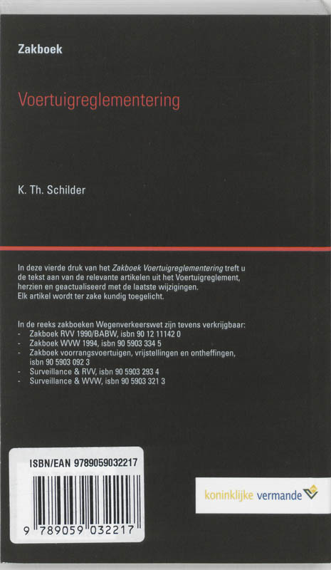 Achterkant van Zakboek Voertuigreglementering