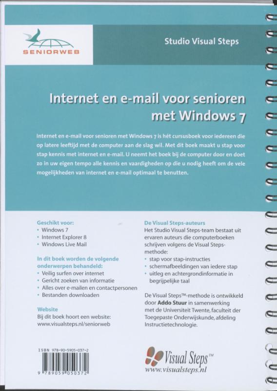 Achterkant van Cursusboek Internet en e-mail met Windows 7