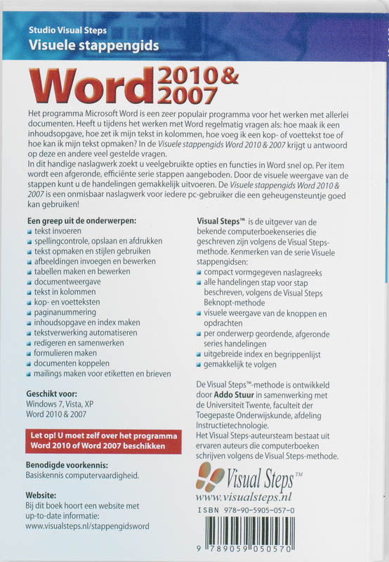 Achterkant van Visuele stappengids Word 2010 & 2007