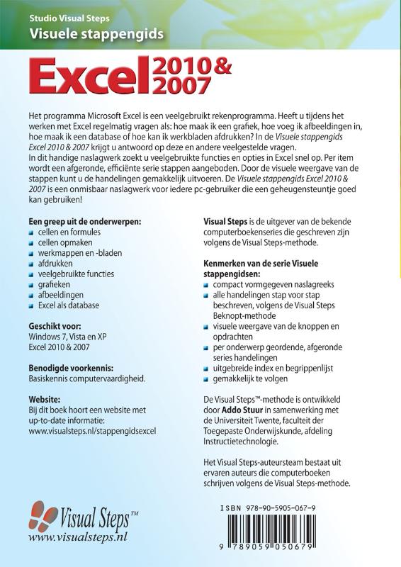 Achterkant van Visuele stappengids Excel 2010 & 2007