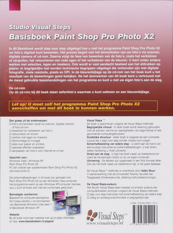 Achterkant van Basisboek Paint Shop Pro XII