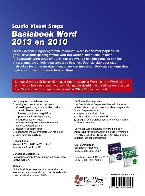 Achterkant van Basisboek Word 2013 en 2010