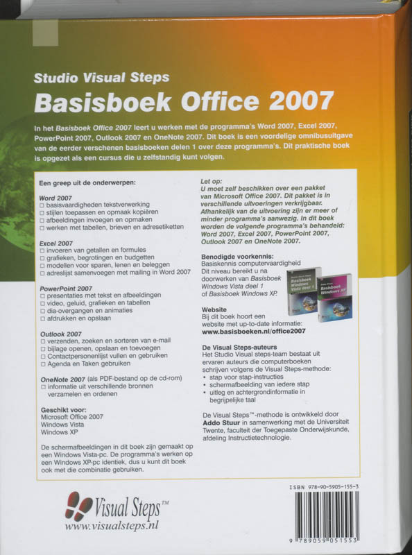 Achterkant van Basisboek Office 2007 voor thuisgebruik en studenten