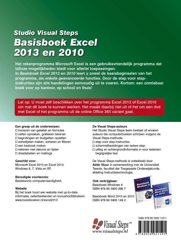 Achterkant van Basisboek Excel 2013 en 2010