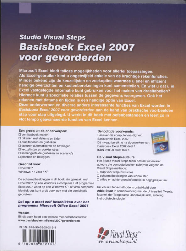 Achterkant van Basisboek Excel 2007 voor gevorderden