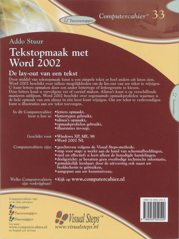 Achterkant van Tekstopmaak met Word 2002