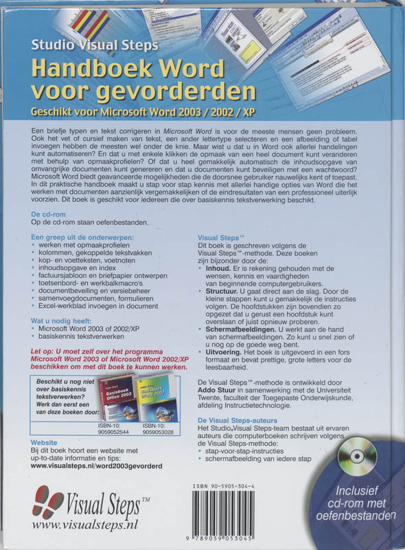 Achterkant van Handboek Word 2003/2002/XP voor gevorderden