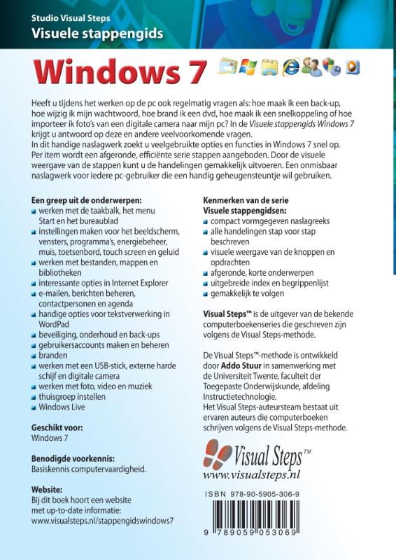 Achterkant van Visuele stappengids Windows 7