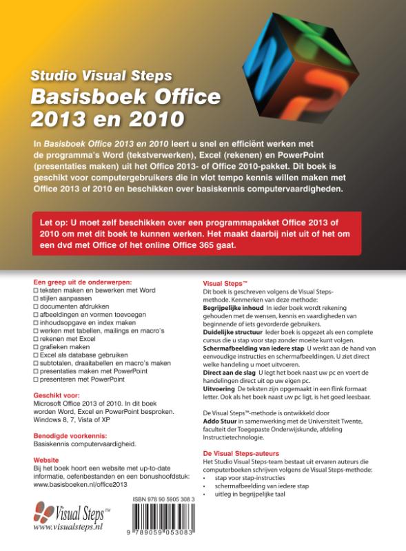 Achterkant van Basisboek Office 2013 en 2010
