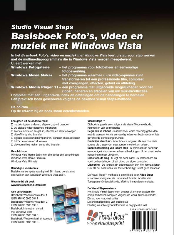 Achterkant van Basisboek foto's, video en muziek met Windows Vista