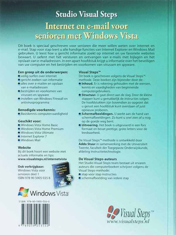 Achterkant van Internet en e-mail voor senioren met Windows Vista