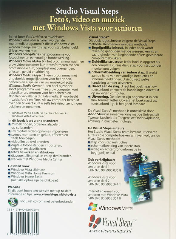 Achterkant van Foto's, video's en muziek met Windows Vista voor senioren