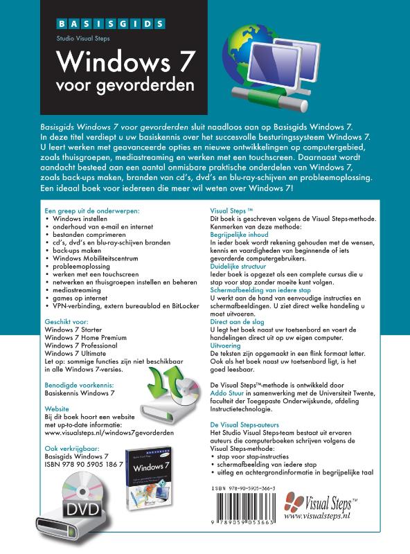 Achterkant van Basisgids Windows 7 voor gevorderden