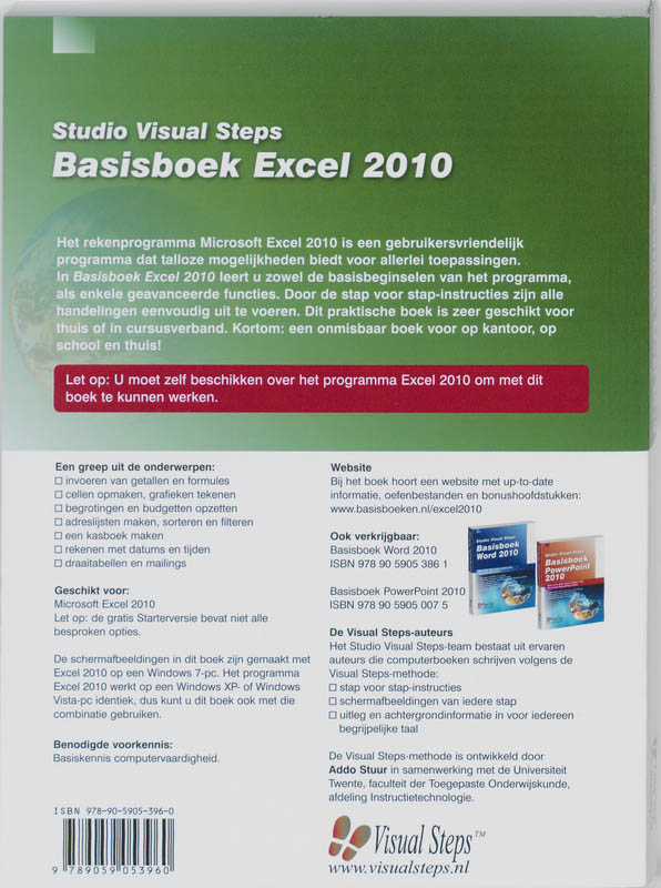 Achterkant van Basisboek Excel 2010