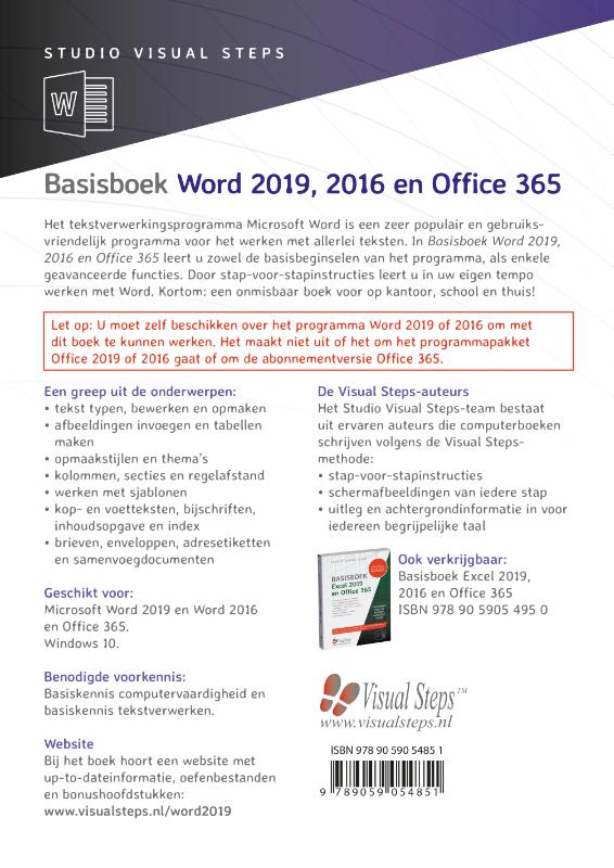 Achterkant van Basisboek Word 2019, 2016 en Office 365