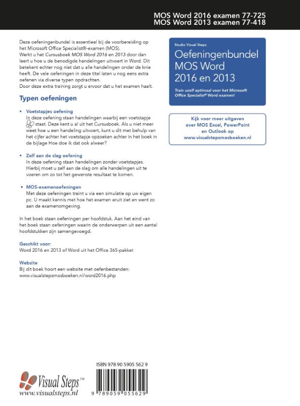 Achterkant van Oefeningenbundel MOS Word 2016 en 2013