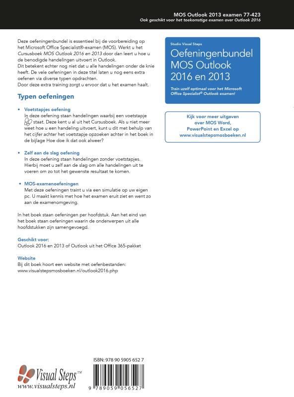Achterkant van Oefeningenbundel MOS Outlook 2016 en 2013