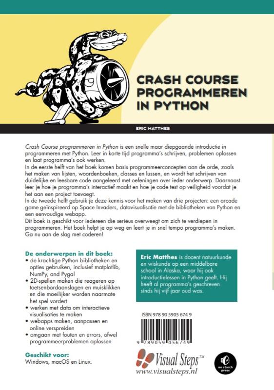 Achterkant van Crash course programmeren in Python