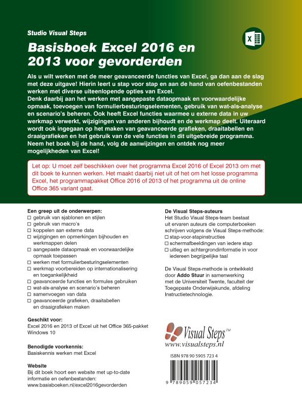 Achterkant van Basisboek Excel 2016 en 2013 voor gevorderden