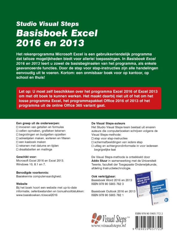 Achterkant van Basisboek Excel 2016 en 2013