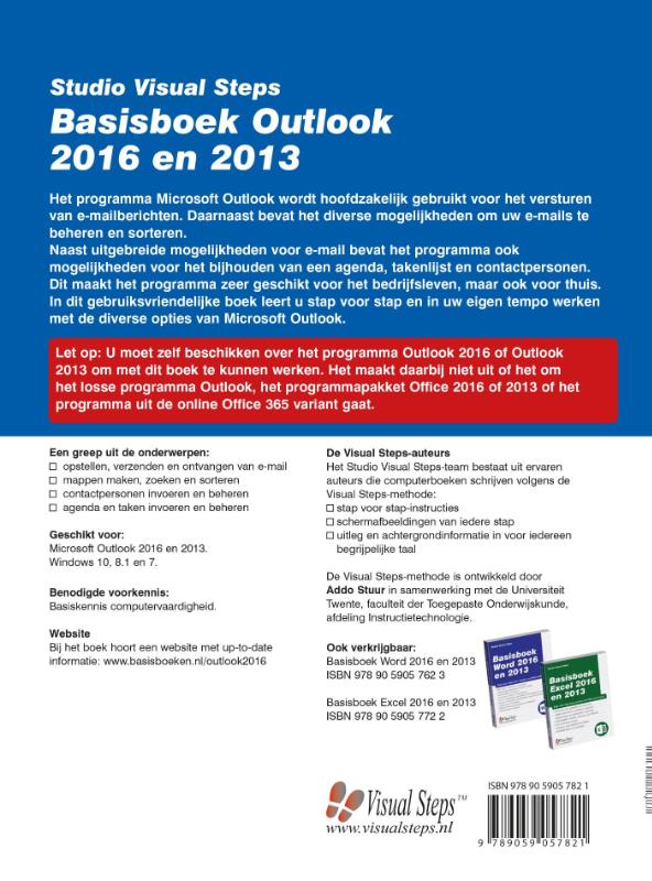 Achterkant van Basisboek Outlook 2016 en 2013