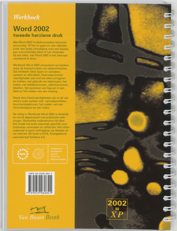 Achterkant van Werkboek Word 2002