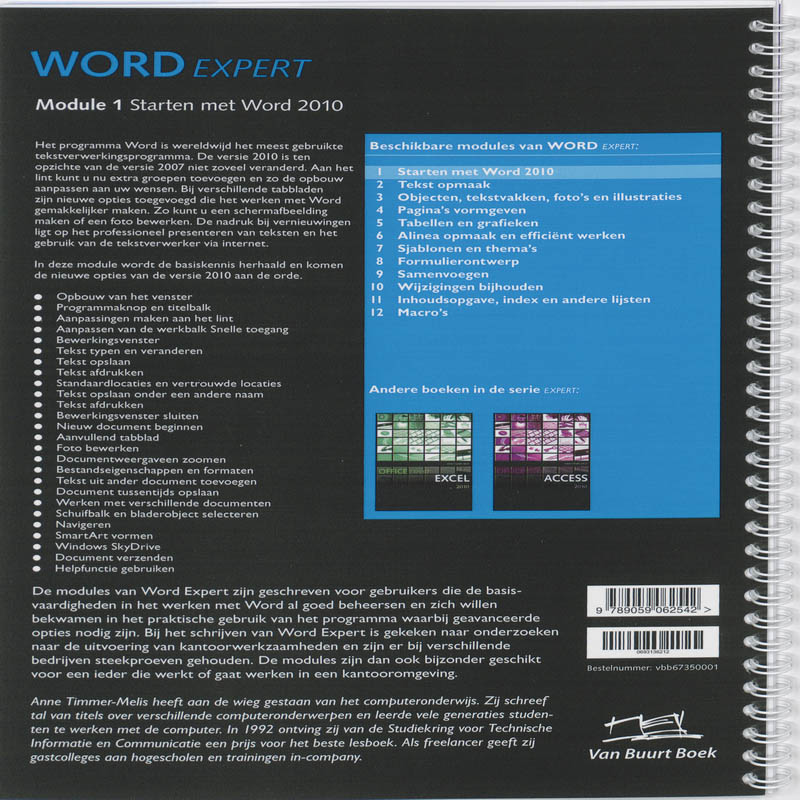 Achterkant van Starten met Word 2010 Module 1