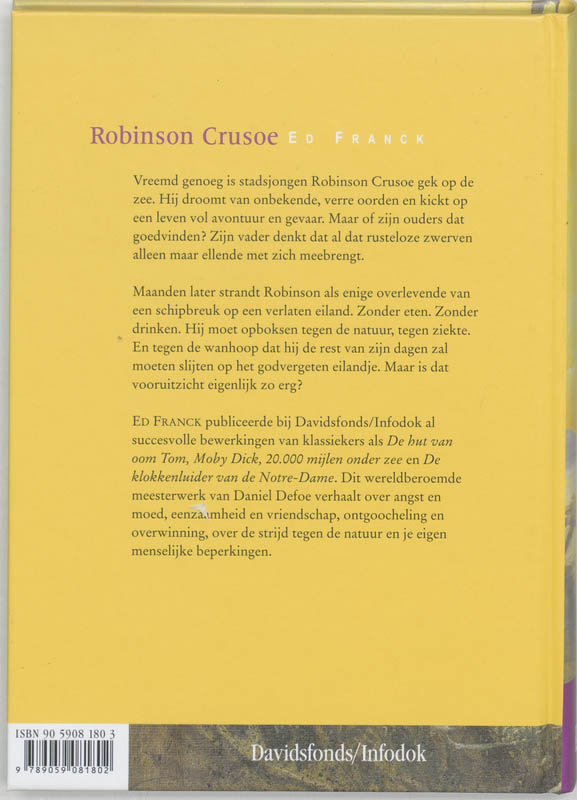 Achterkant van Robinson Crusoe