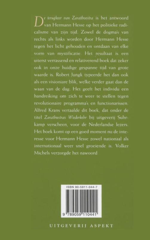 Achterkant van De terugkeer van Zarathoestra