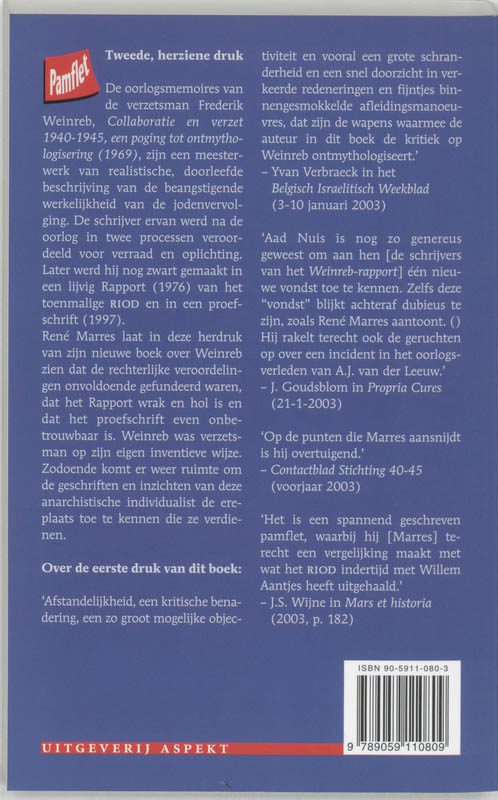 Achterkant van Frederik Weinreb verzetsman en groot schrijver