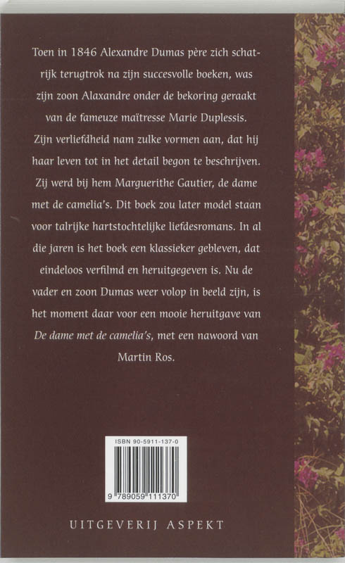 Achterkant van De dame met de camelia's