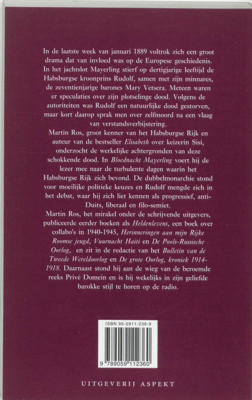 Achterkant van Bloednacht Mayerling 1889-1945