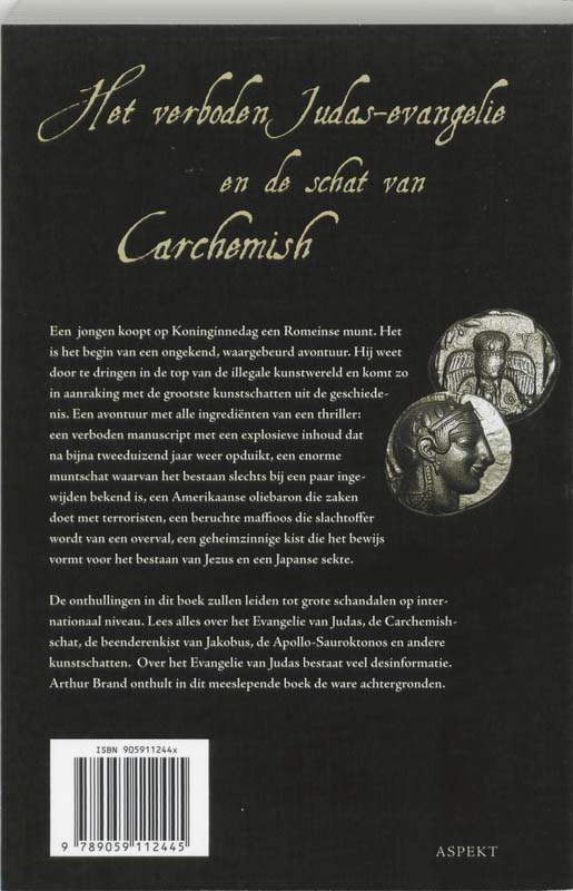 Achterkant van Het verboden Judas evangelie en de schat van Carchemish