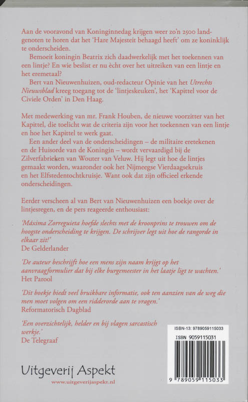 Achterkant van Een lintje van de koningin