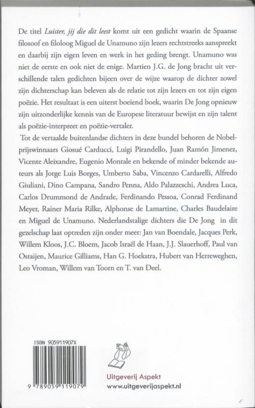 Achterkant van Luister, jij die dit leest