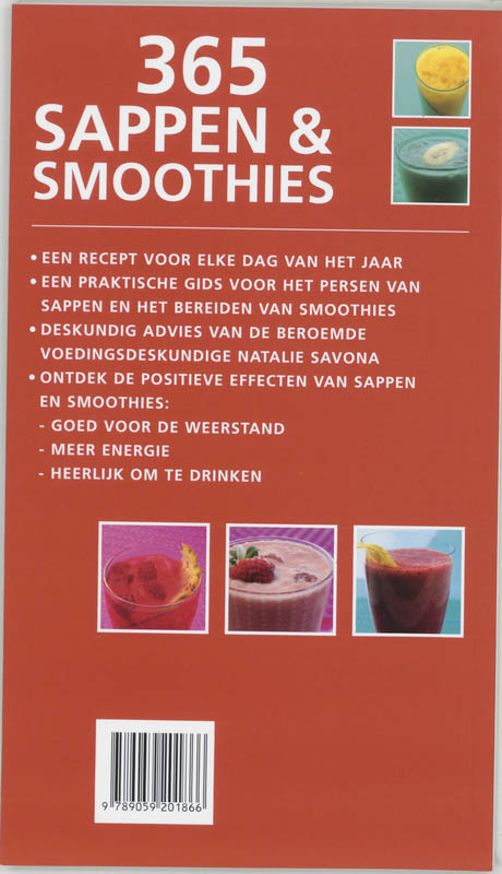 Achterkant van 365 sappen & smoothies