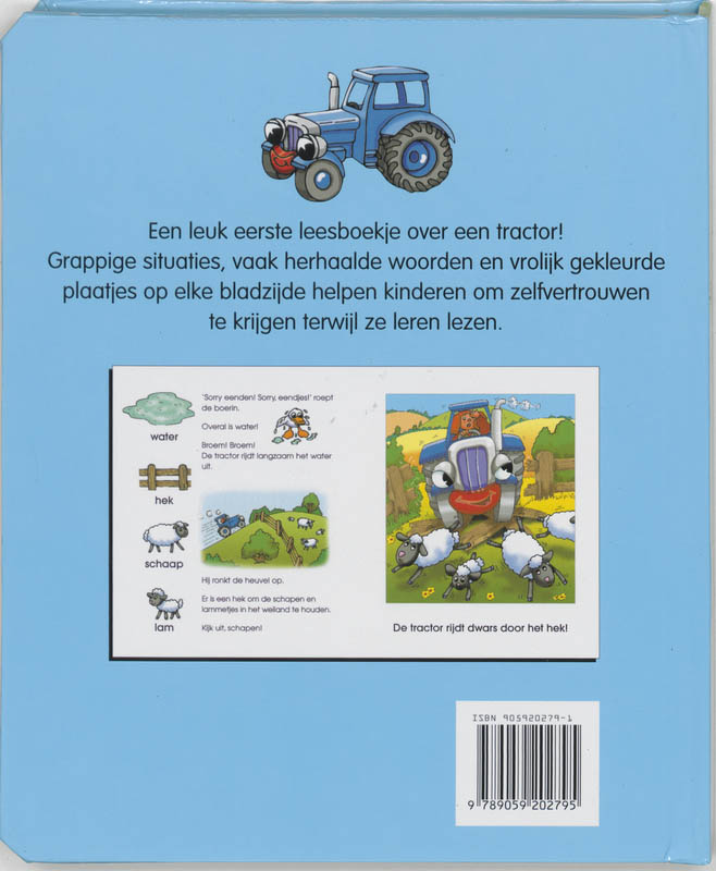 Achterkant van Speel en lees met tractors