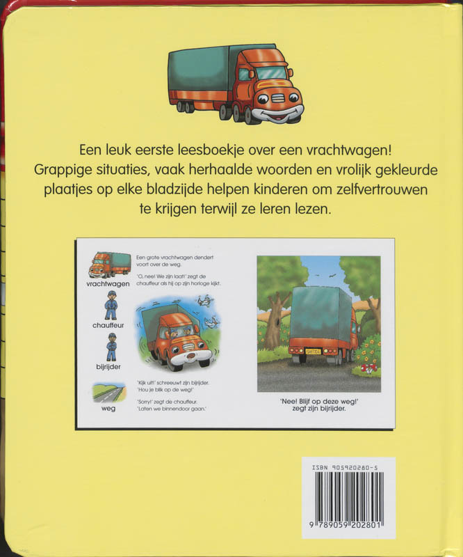 Achterkant van Speel en lees met vrachtwagens