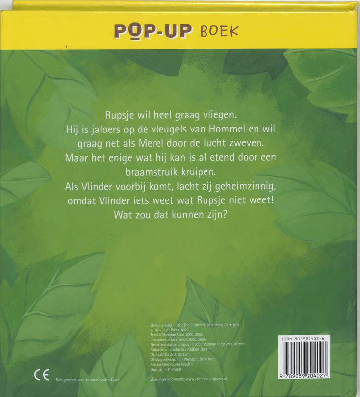 Achterkant van Het hongerige rupsje in popup