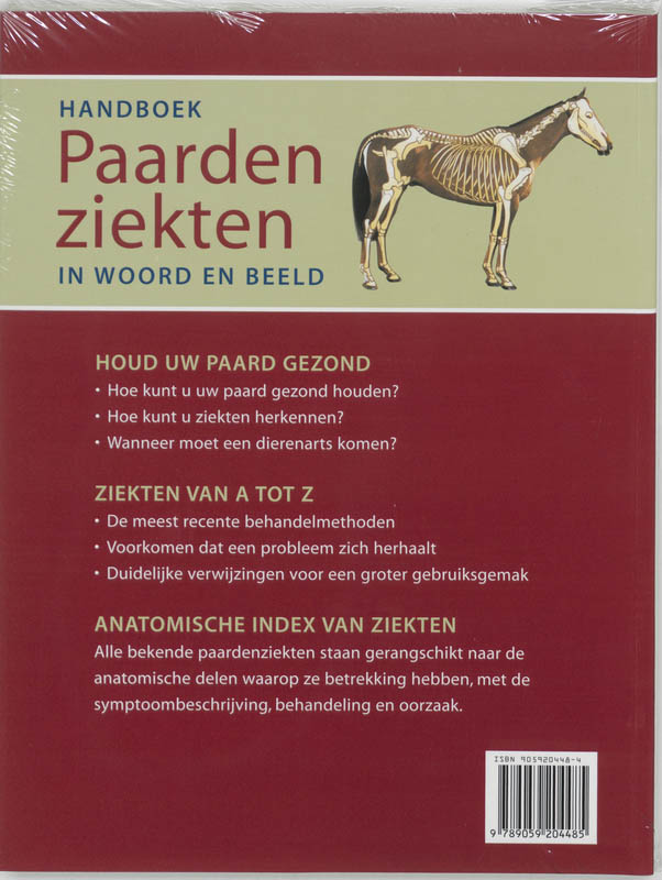 Achterkant van Handboek paardenziekten, in woord en beeld