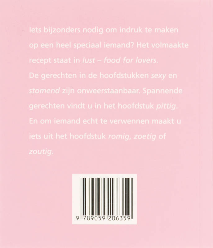 Achterkant van Lust, food for lovers