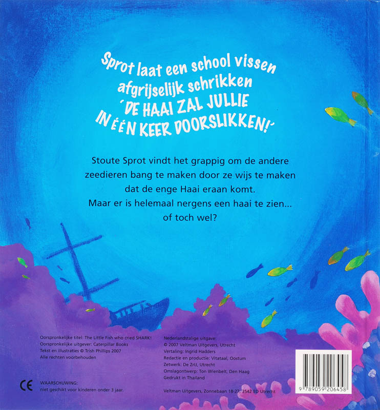 Achterkant van Haai!, riep het kleine visje