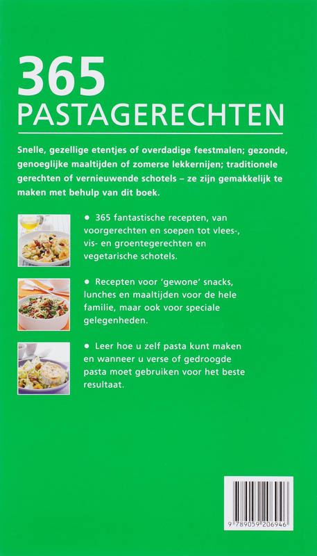 Achterkant van 365 pastagerechten