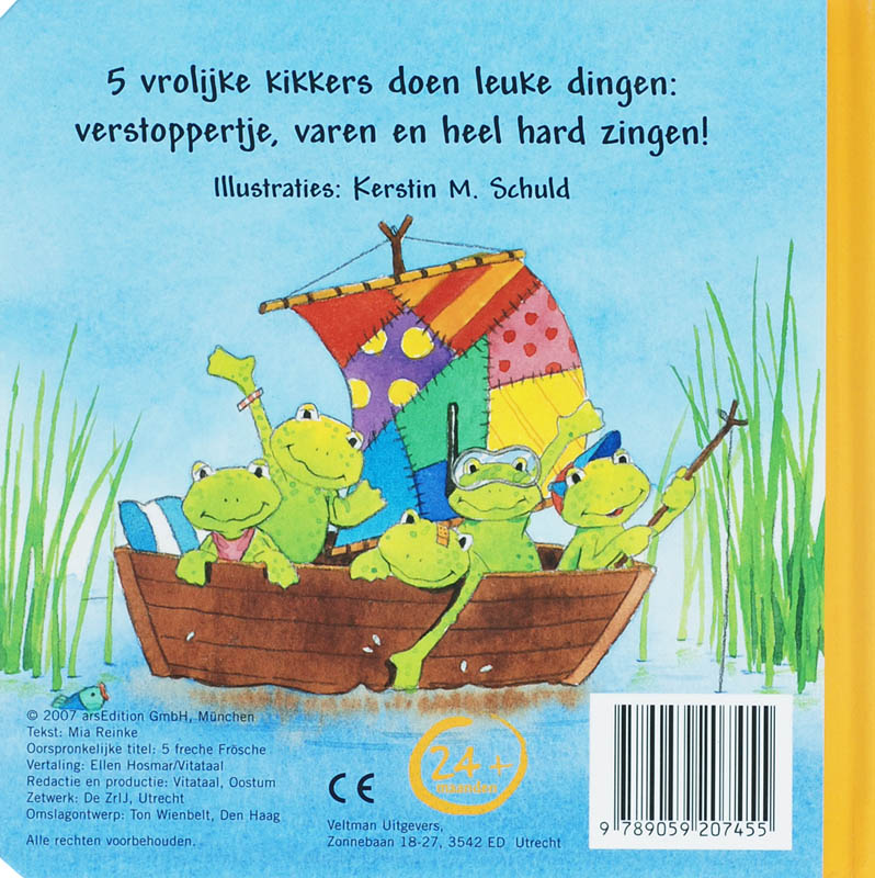 Achterkant van 5 vrolijke kikkers
