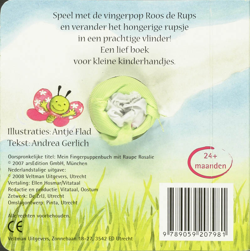 Achterkant van Mijn vingerpopboekje met Roos de Rups